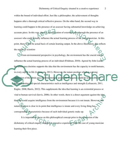 Dichotomy of Critical Enquiry Situated in a Creative Experience