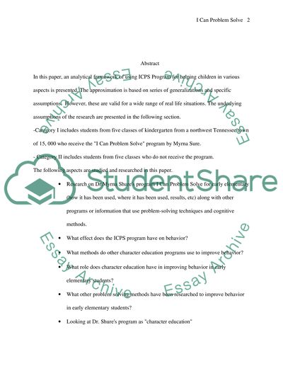 Research on DrMyrna Shures program I Can Problem Solve
