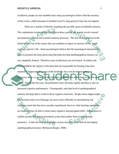 Infantile Amnesia and Its Causes