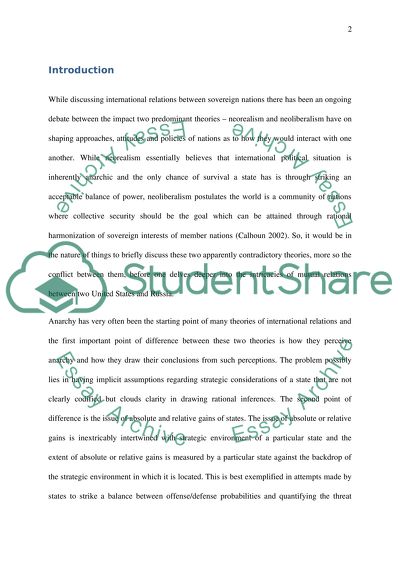 Neorealist and Neoliberal Alternatives to U.S. - Russian Security Cooperation