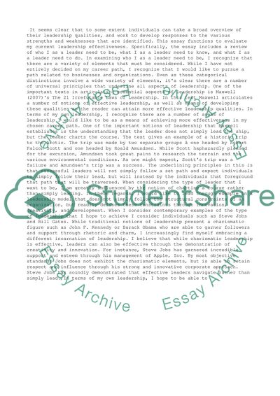 Personal Leadership Evaluation