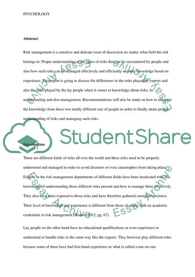 The Role of Expert and Lay Knowledge in Understanding and Managing Risk