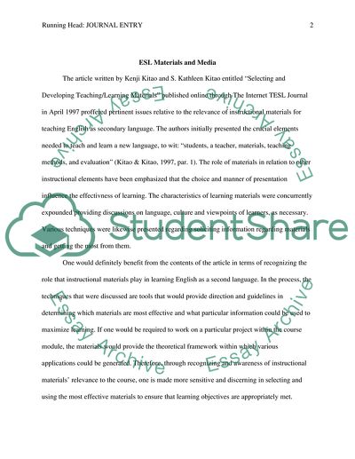 Journal Entry: ESL Materials and Media