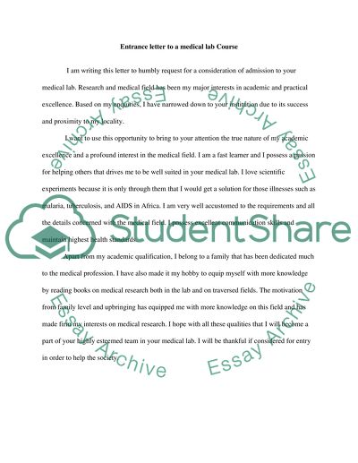 Entrance Letter to a Medical Lab Course