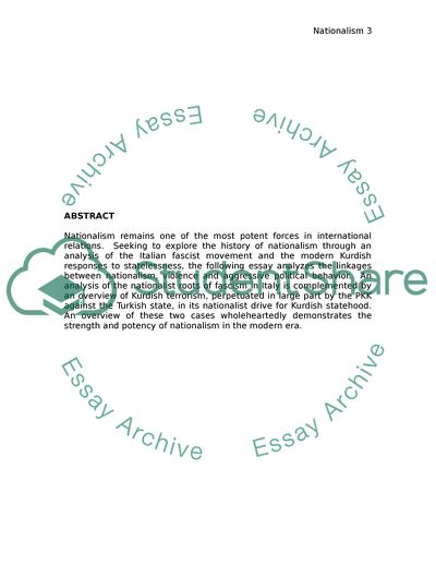 A Basic Principle of the International Order Nationalism: Nationalism in Italy