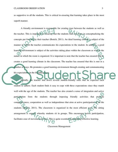 Imaginary Classroom Observation