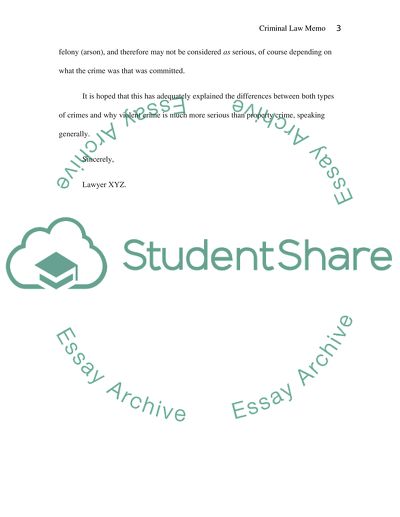 Criminal Law Memo: Violent Crime vs. Property Crime