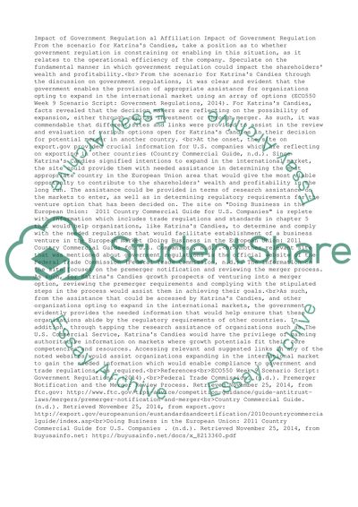 Discussion 1 Week 9 Impact of Government Regulation