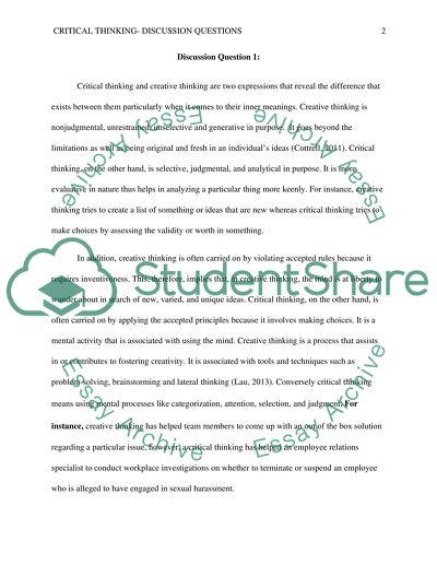 Critical Thinking - Discussion Question