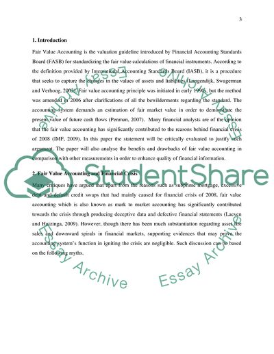 Benefits and Drawback of Fair Value Accounting Measurement