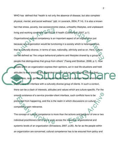 Assessment of Organisational Cultural Competence