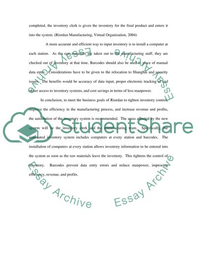 The Improvement of the Manufacturing Process Riordan Company