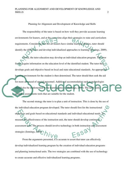 Rubric 1: Planning for Alignment and Development of Knowledge and Skills