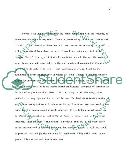 Bush Administration and sanctions on policy of torture on detainees