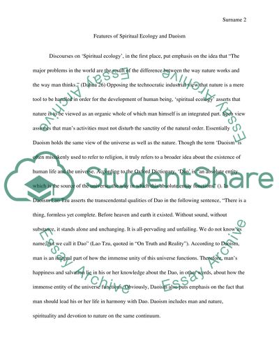 Compare philosophical Daoist notions of nature with the emerging discourses in the West of Spiritual Ecology