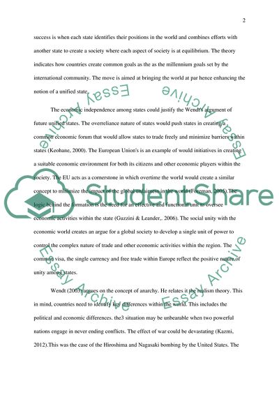 Theoretical Validity of Alexander Wendts Belief That a World State Is Inevitable
