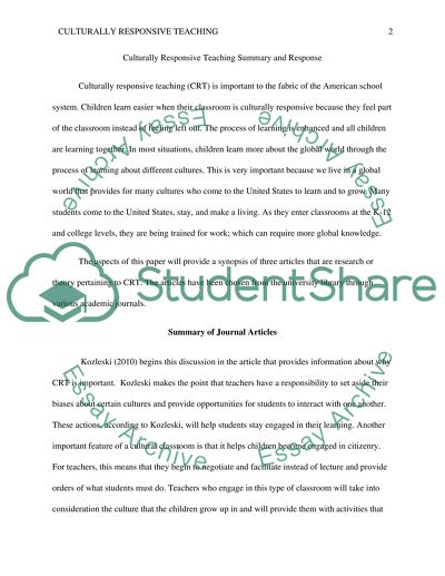 Culturally Responsive Teaching Summary and Response