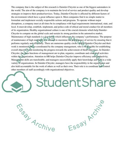 Organizational Culture in Daimler-Chrysler