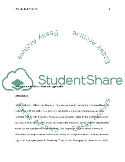 Public Relations Effectiveness and Application