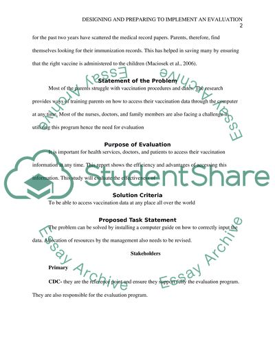 DESIGNING AND PREPARING TO IMPLEMENT AN EVALUATION