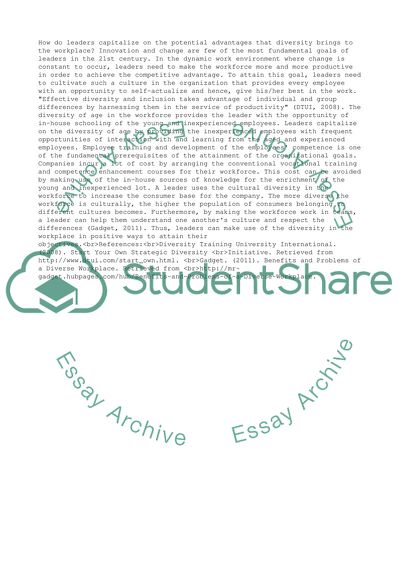 How Do Leaders Capitalize on the Potential Advantages That Diversity Brings to the Workplace