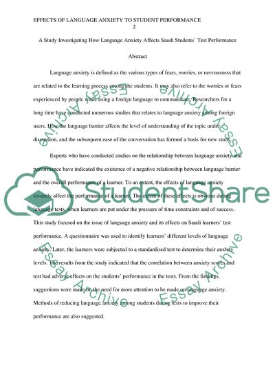 A Study Investigating How Language Anxiety Affects Saudi Students Test Performance