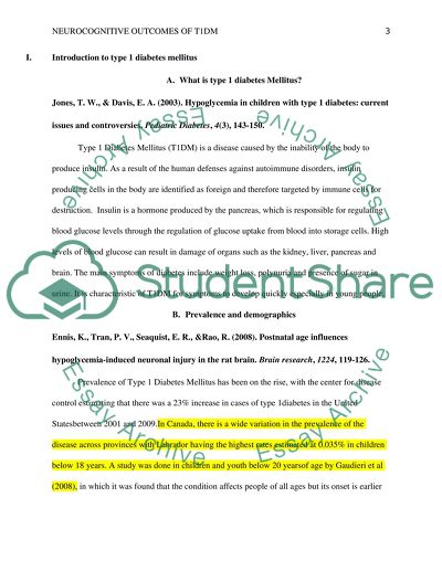 Neurocognitive Outcomes of Type One Diabetes in Children
