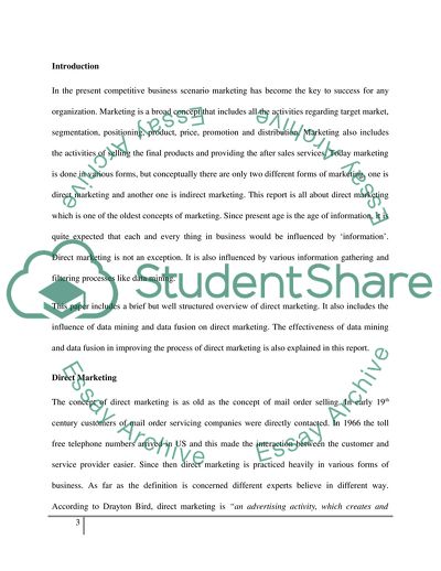 Data Mining and Data Fusion in Direct Marketing