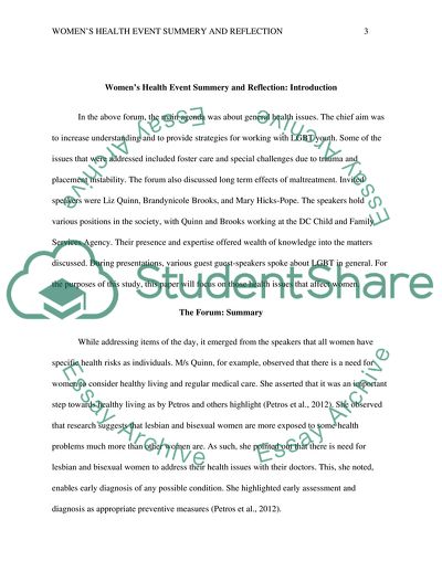 Womens Health Event Summary and Reflection