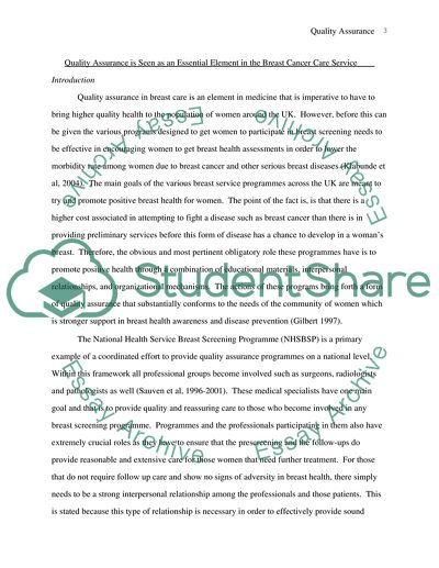 Quality Assurance is seen as an Essential Element in the Breast Cancer Care Service