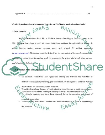 Critically evaluate how the recession has affected Natwests motivational methods