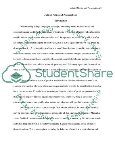 Topic: Judicial notice and presumptions . (law of Evidence)