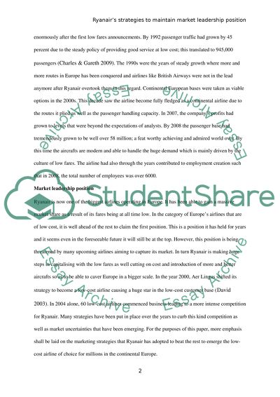 Market Leadership Position of Ryanair