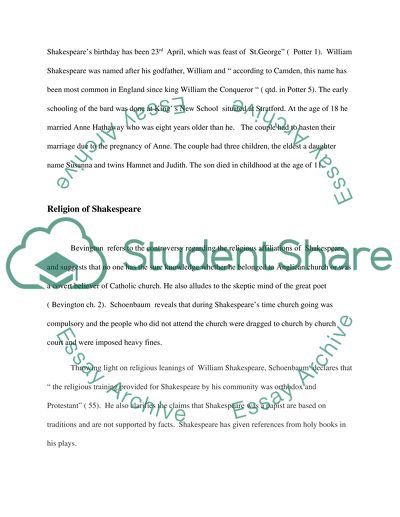 Religion of Shakespeare