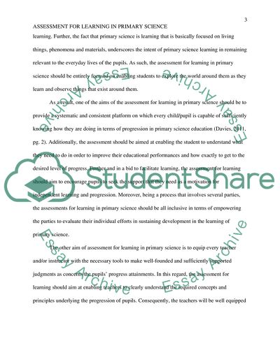 Aims of Assessment for Learning in Primary Science