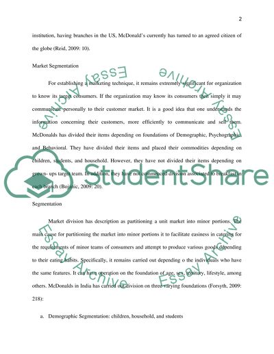 Marketing Segmentation of Mcdonalds