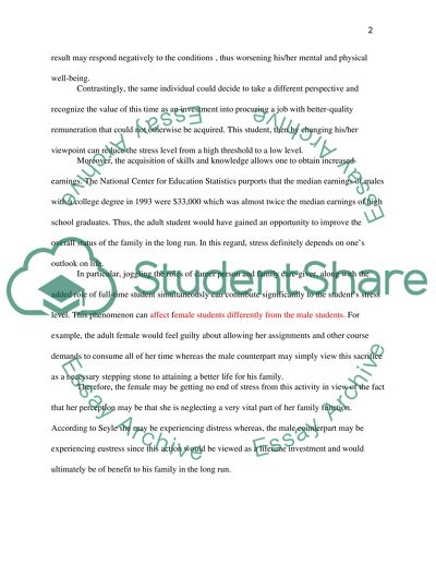 Do adult students on full-time courses suffer from stress Hypothesis