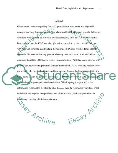 Health Care Legislation and Regulations Regarding Infections Diseases