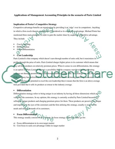 Applications of Management Accounting Principles