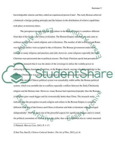 Comparisons for Motivations and Perceptions towards Empire in Rome, China, and Greece