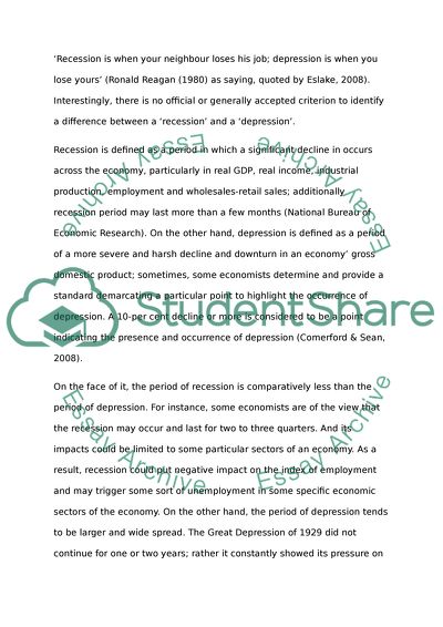 What is the result of the credit crunch, a recession or a depression Recession of 2007-2009 and Great Depression
