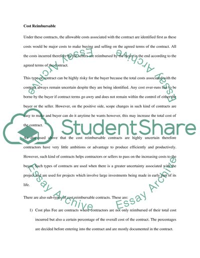 Cost Reimbursable, Time&Materials, and Fixed Price Contracts