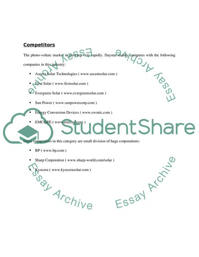 Photovoltaic Exploration Industry of Daystar Technologies