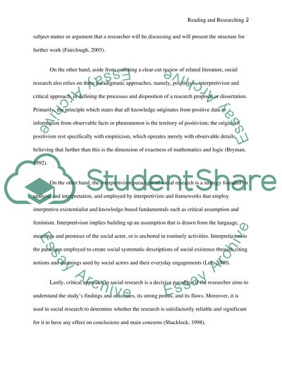 Reading and Researching in Social Research