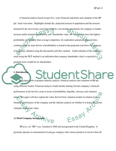Financial Analysis and Valuation of BP plc