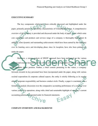 Financial Reporting and Analysis on United Healthcare Group