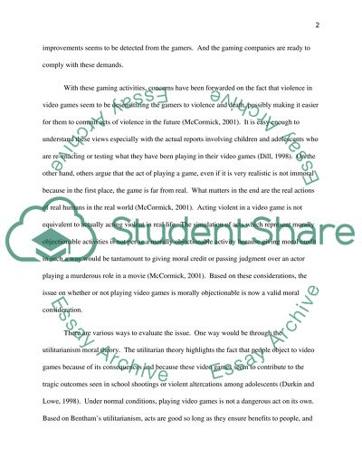 Suggesting Violent Computer Games are Morally Wrong