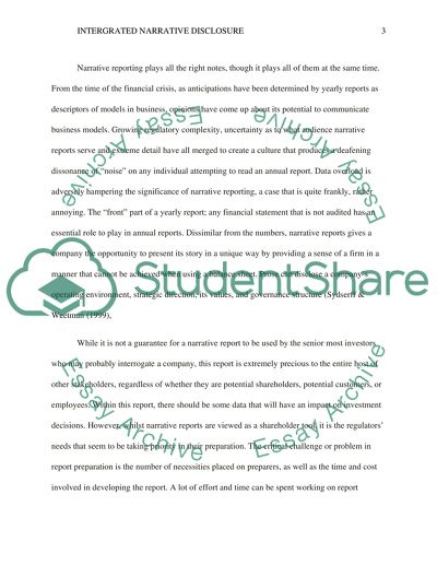 INTEGRATED NARRATIVE DISCLOSURE