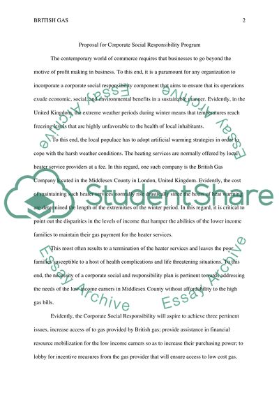 British Gas. Proposal for Corporate Social Responsibility Program