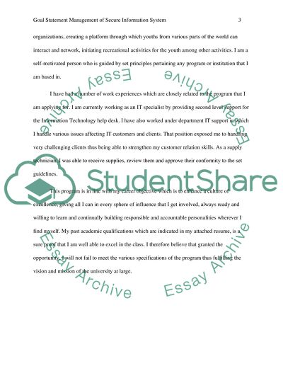 Goal Statement Management of Secure Information System